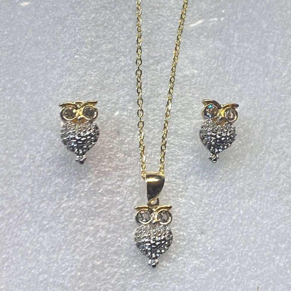 chain and charm and earrings set owl